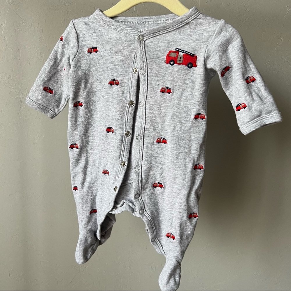 Embroidered Fire  Truck Firetruck Baby Footie Pajamas 3M